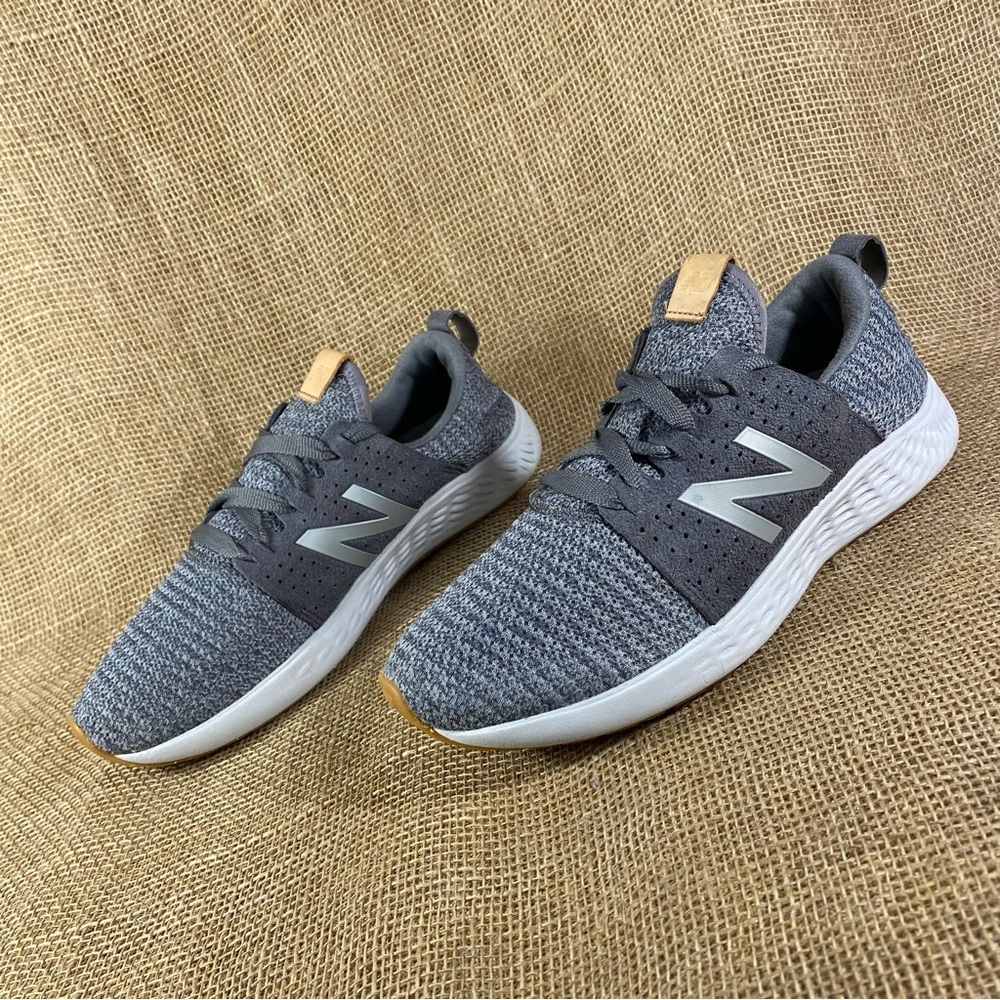 New balance fresh foam running shoes gray suede tan lite weight men’s size 9 - Picture 1 of 13